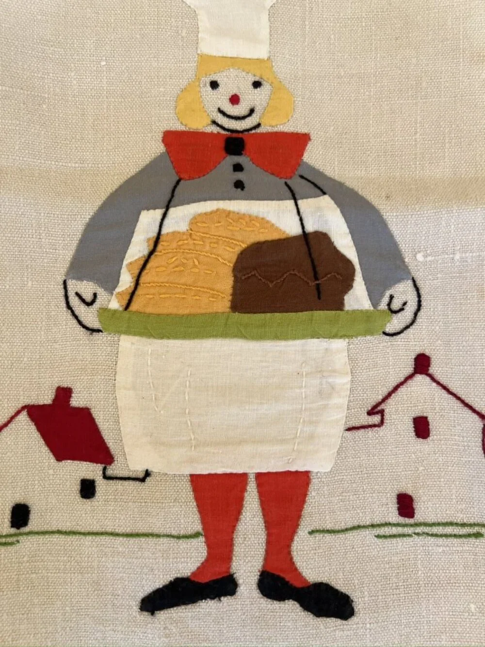 Vintage Jamaican Allsides Workroom Applique Linen Tea Towels Pair Folk Art Set